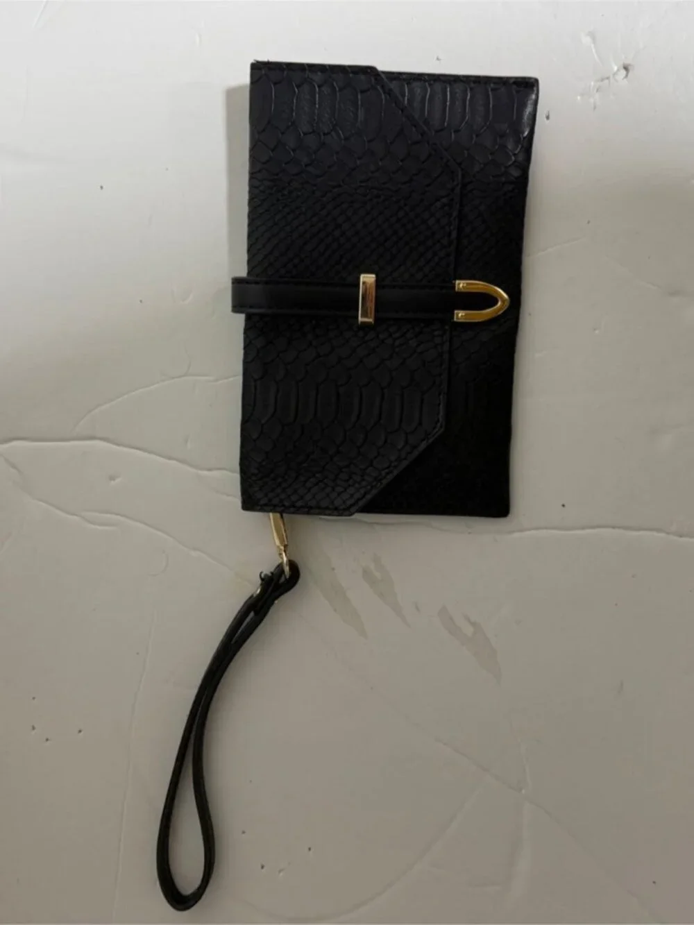 Nygaard Black Snakeskin Embossed Wallet Wristlet Clutch Gold Hardware